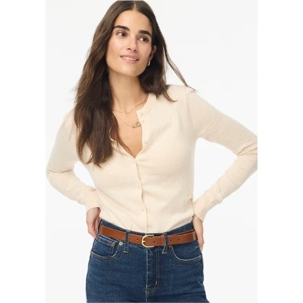 J. Crew Classic Cardigan Sweater Women XL Extra Button Front Beige NWT Flaw‎